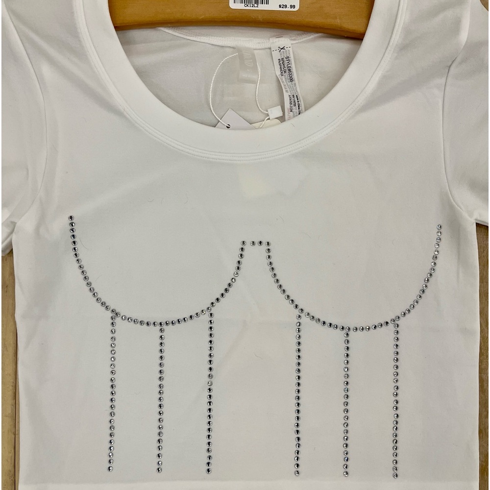 Diamond Crop White Bling T-Shirt